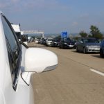 Traffic jam with rescue lane on german motorway
